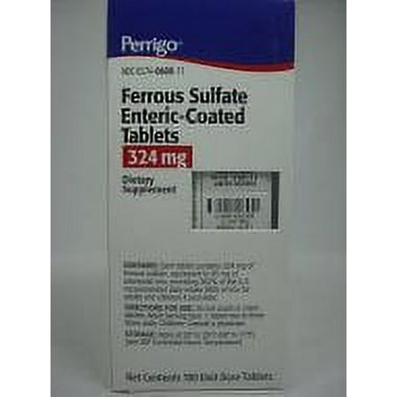Perrigo Ferrous Sulfate Enteric-Coated Tablets, Red, 324 mg, 100 Count