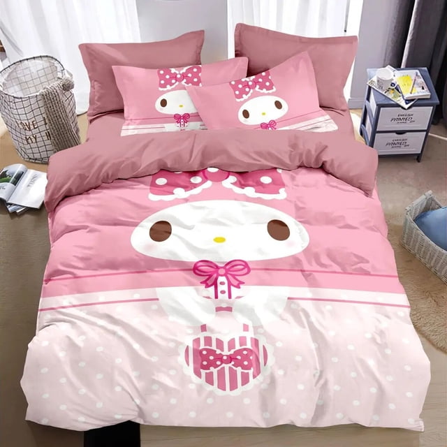 Sanrios Hello Kitty Melody Pochacco Bedding Set Four Piece Bedding Girl Heart Double Pillowcase Bed Linens Dorm Bedclothes RJ