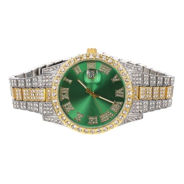 KAKOWELY Reloj de pulsera con diseño de incrustaciones de diamantes para hombre, adorno decorativo para reloj de pulsera.