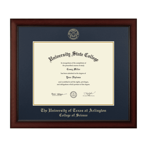 Framerly - UTA Science Diploma Frame with Navy and Gold Mat