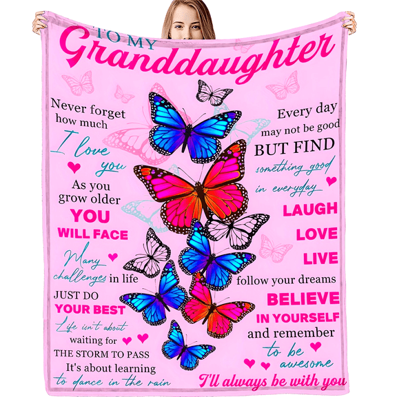Butterfly Printed Flannel Blanket, To My Granddaughter Envelope Blanket For All Season, Warm Cozy Soft Throw Blanket Nap Blanket For Couch Bed Sofa Office Camping Travel Home Decor