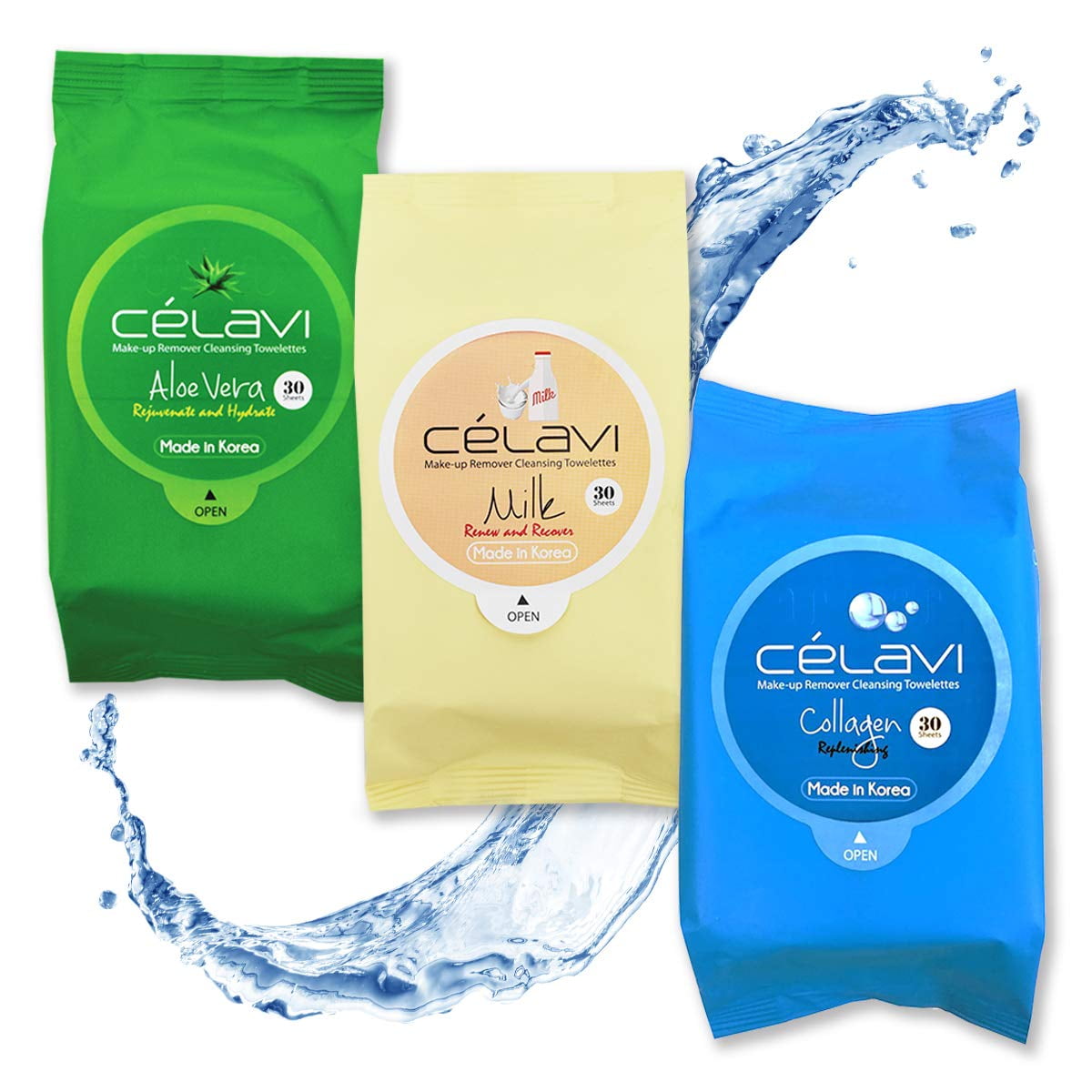 Celavi Makeup Removing Wipes 30 Count (3 Packs) (ALOE/MILK/COLLAGEN)