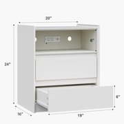 Nightstand with Charging Station, 24″ White Modern Bedside Table with 2 Drawers, USB/Type-C Ports, AC Outlet & Shelf
