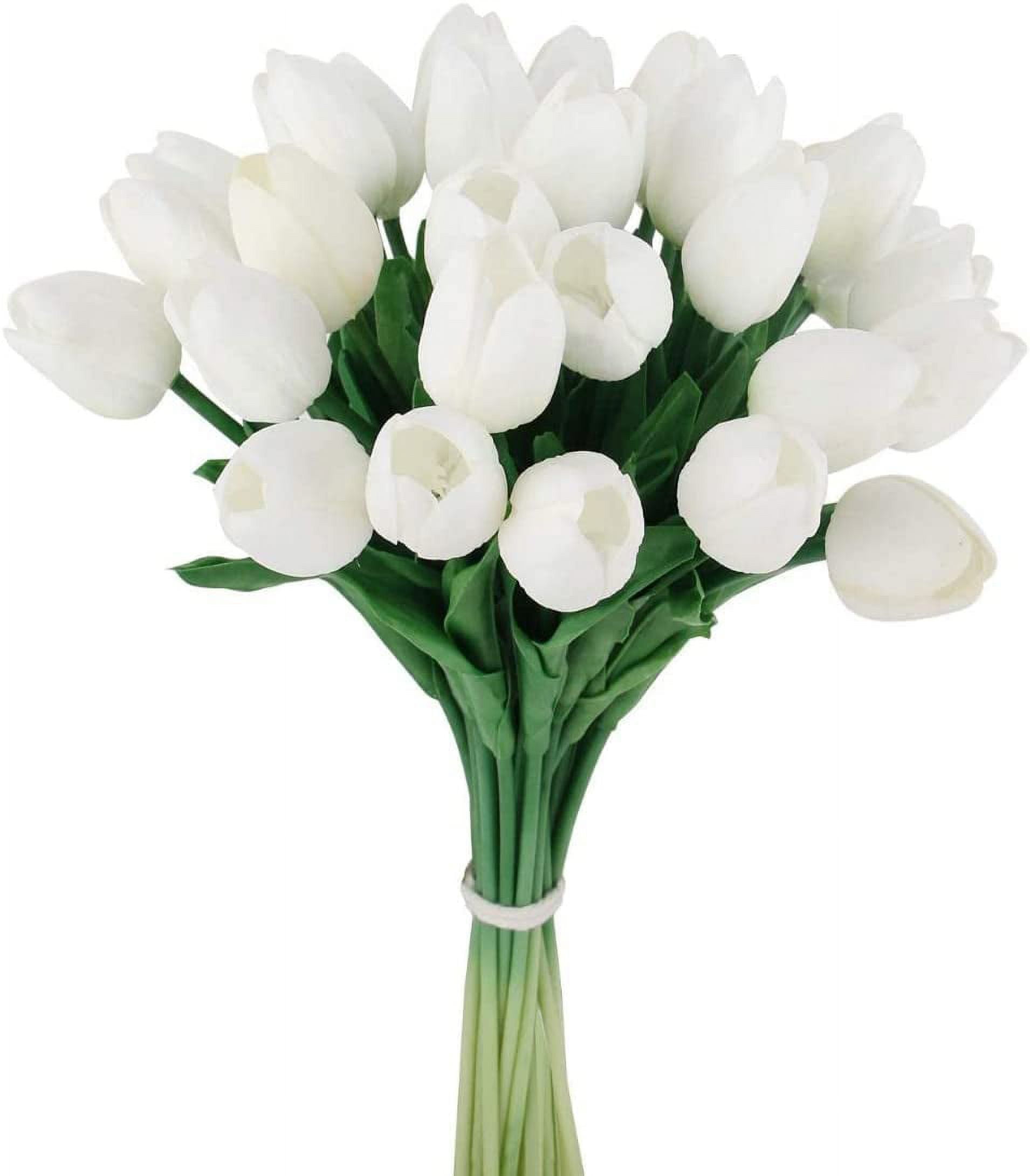 HAOSHICS 30pcs Artificial Tulips Flowers Fake Latex Tulip Stems - Real Touch Faux Colorful,for Easter Spring Wedding Bouquet Centerpiece Floral Arrangement Wedding Table Decor (Black)