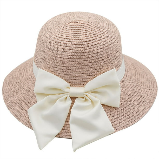 Sombrero de ala grande para mujer, de 56 a 58 cm de circunferencia, para verano, playa, sol, paja con lazo