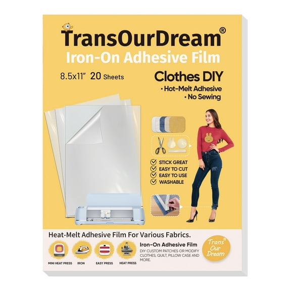 TransOurDream Iron on Double Sided Adhesive Sheets (20 Sheets, 8.5x11) Fabric Glue for Heat Press Patches, Easy to Cut, Great Stickiness