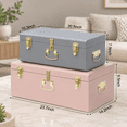 Decorative Metal Storage Trunk Set, Gray and Pink, 25.91 x 16.50 x 11. ...