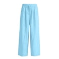 thumbnail image 3 of Kiijoy Girls Linen Wide Leg Pants Breathable Pull On Pants with Pocket, Blue, Sizes 4-14, 3 of 3