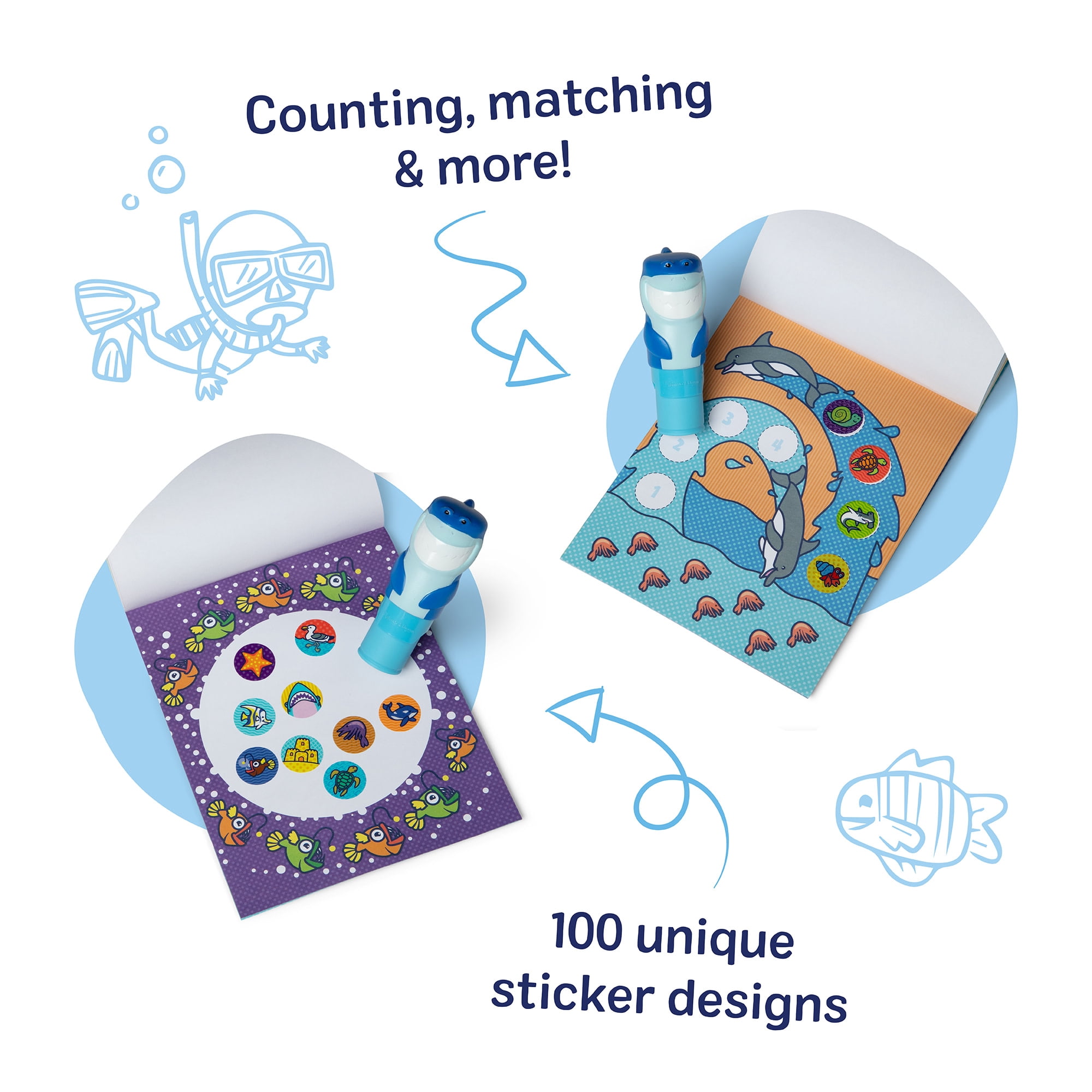 Melissa & Doug Sticker WOW!™ 24-Page Activity Pad and Sticker Stamper, 300 Stickers, Arts and Crafts Fidget Toy Collectible Character – Shark