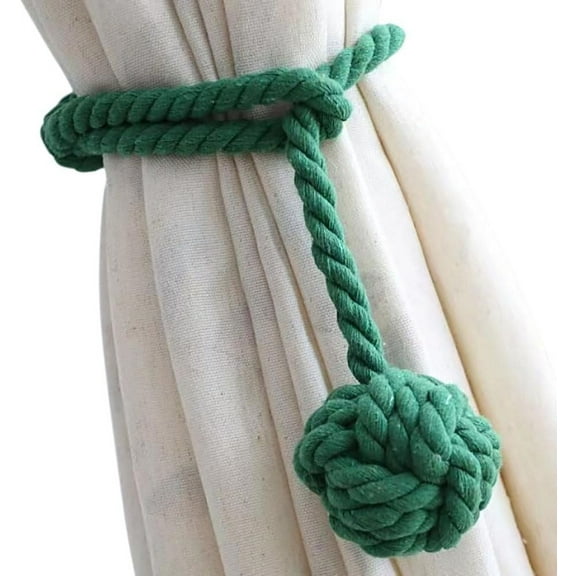 2 Pack Curtain Tiebacks - Heavy Duty Curtain Rope Tieback, Handmade Rural Decorative Curtain Holdbacks (Dark Green)