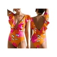 thumbnail image 5 of Liacowi Female One-Piece Swimsuit, Eyes Leaves Print V-Neck Sleeveless Ruffle Swimwear for Women, S/M/L/XL, 5 of 9