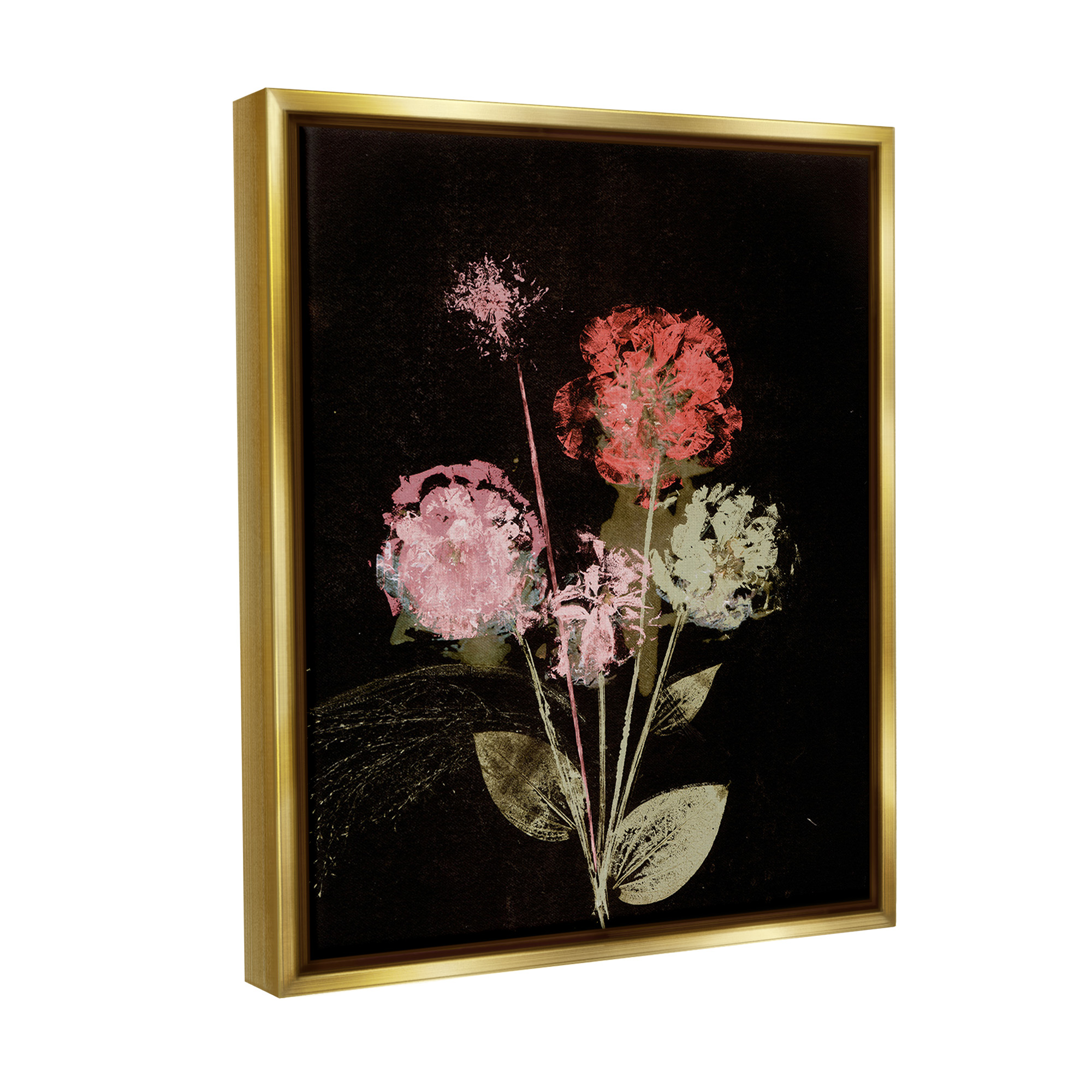 Stupell Industries Rustic Roses on Black Botanical & Floral Painting Gold Floater Framed Canvas Art Print Wall Art, 17 x 21