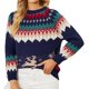 thumbnail image 1 of Suéter de Navidad Cuello Redondo Cómodo Suéter de Manga Larga para Mujer para Vacaciones Escolares Citas Compras Azul Marino M, 1 of 6