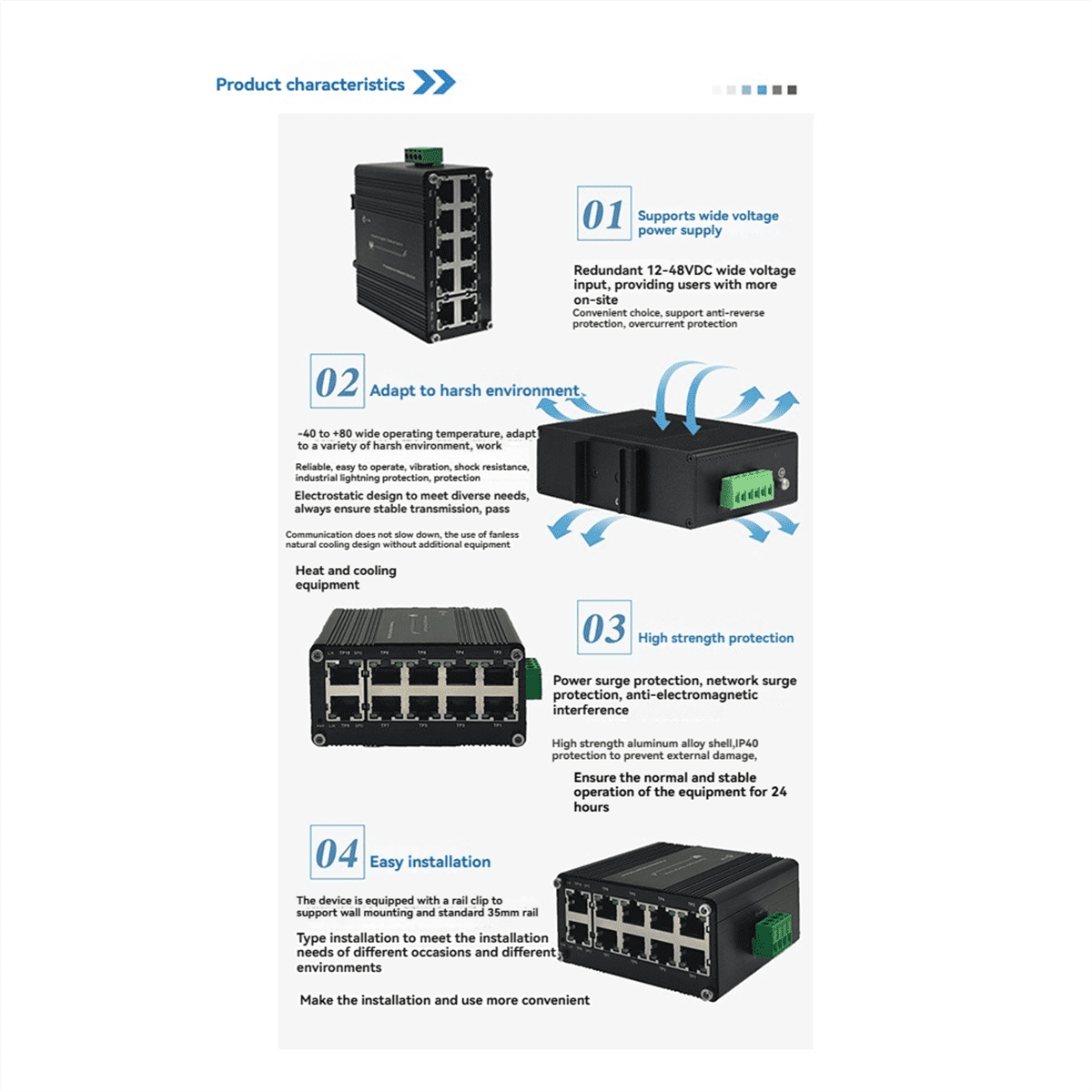 Mini Industrial 10 Port PoE Gigabit Ethernet Switch Industrial Switch Ethernet 10/100/1000Mbps RJ45 DIN Rail IP40