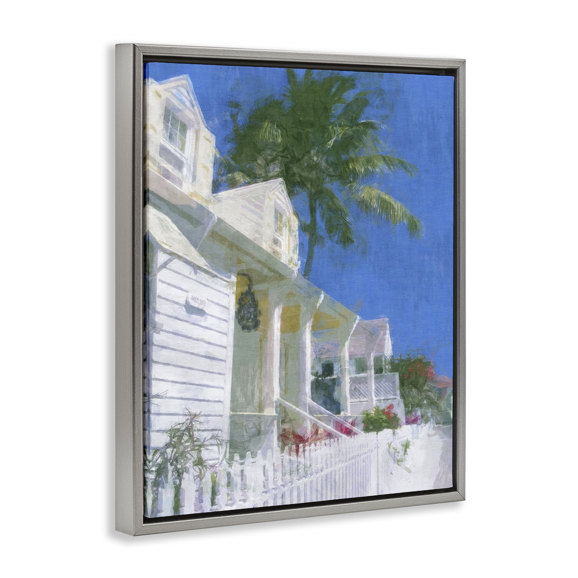 Stupell Industries White Coastal Cottage Coastal Painting Gray Floater Framed Canvas Art Print Wall Art, 17 x 21