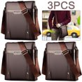 thumbnail image 1 of Bolsos Hombro Color Liso para Hombre Bandoleras Cuero Negocios Marrón 3 Uds., 1 of 9