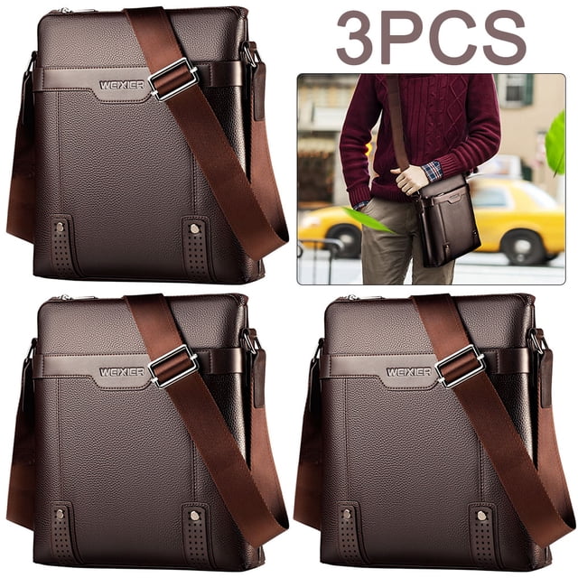 Bolsos Hombro Color Liso para Hombre Bandoleras Cuero Negocios Marrón 3 Uds.