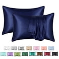 thumbnail image 2 of Funda de almohada de satén para cabello y piel, paquete de 2 fundas de almohada de satén de seda, juego de 2 fundas de almohada tamaño Queen, funda de almohada sedosa con cierre de sobre (20 x 30, azu, 2 of 5