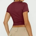 thumbnail image 5 of LISTHA Short Sleeve Crop Tops for Women Short Sleeve Tight Going Out Crew Neck Cropped T Shirts Summer Y2k Slim Fit Shirt Wine 2XL, 5 of 7