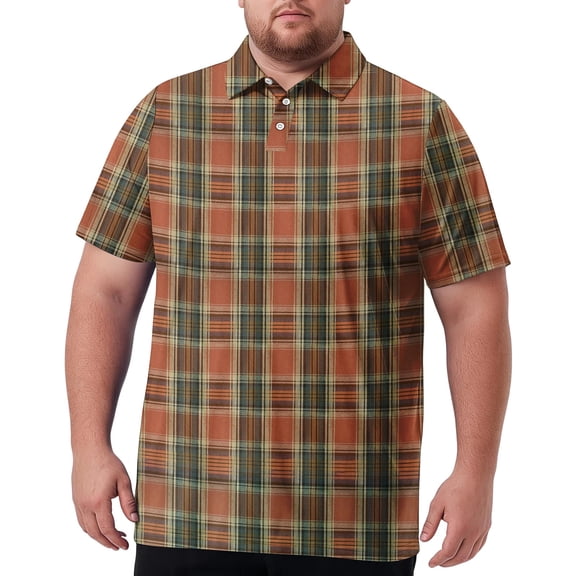 Domzest Men's Big and Tall Polo Shirts Short Sleeve Moisture Wicking Plus Size T Shirts Quick Dry Collared Plaid Golf Shirt White 3XL