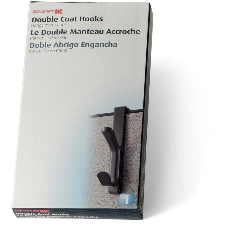 Officemate Double Coat Hooks for Cubicle Panels, Adjustable 1.25-3.5 Inch,  Charcoal (22005) 