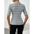 thumbnail image 2 of Women's Wool Blend Striped Rib Knit Half-Sleeve Pullover - Classic French Style Mock Neck Sweater, 2 of 5