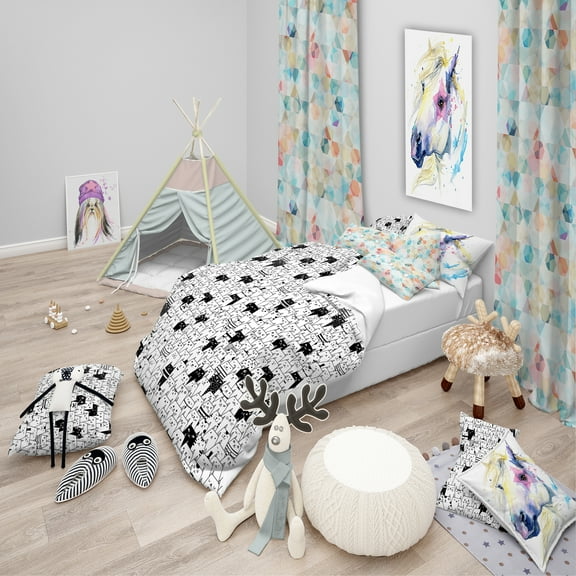 Designart 'Cats Pattern' Modern Teen Duvet Cover Set