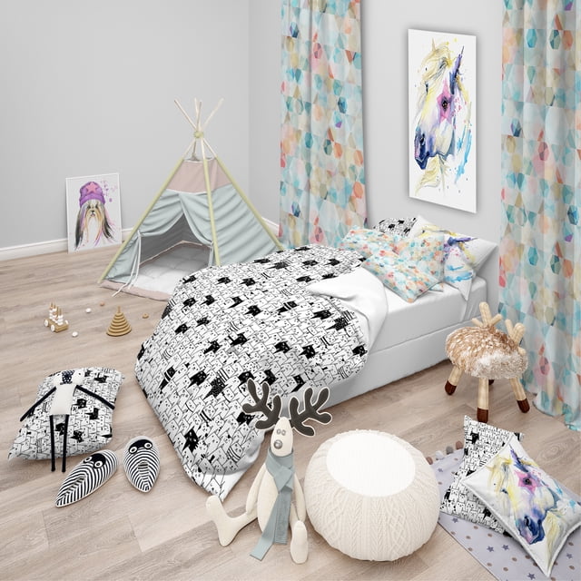 Designart 'Cats Pattern - Ensemble de Housse de Couette pour Adolescent Moderne
