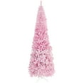 thumbnail image 1 of HOMCOM Snow Flocked Pencil Artificial Christmas Tree with Steel Base Pink, 1 of 10