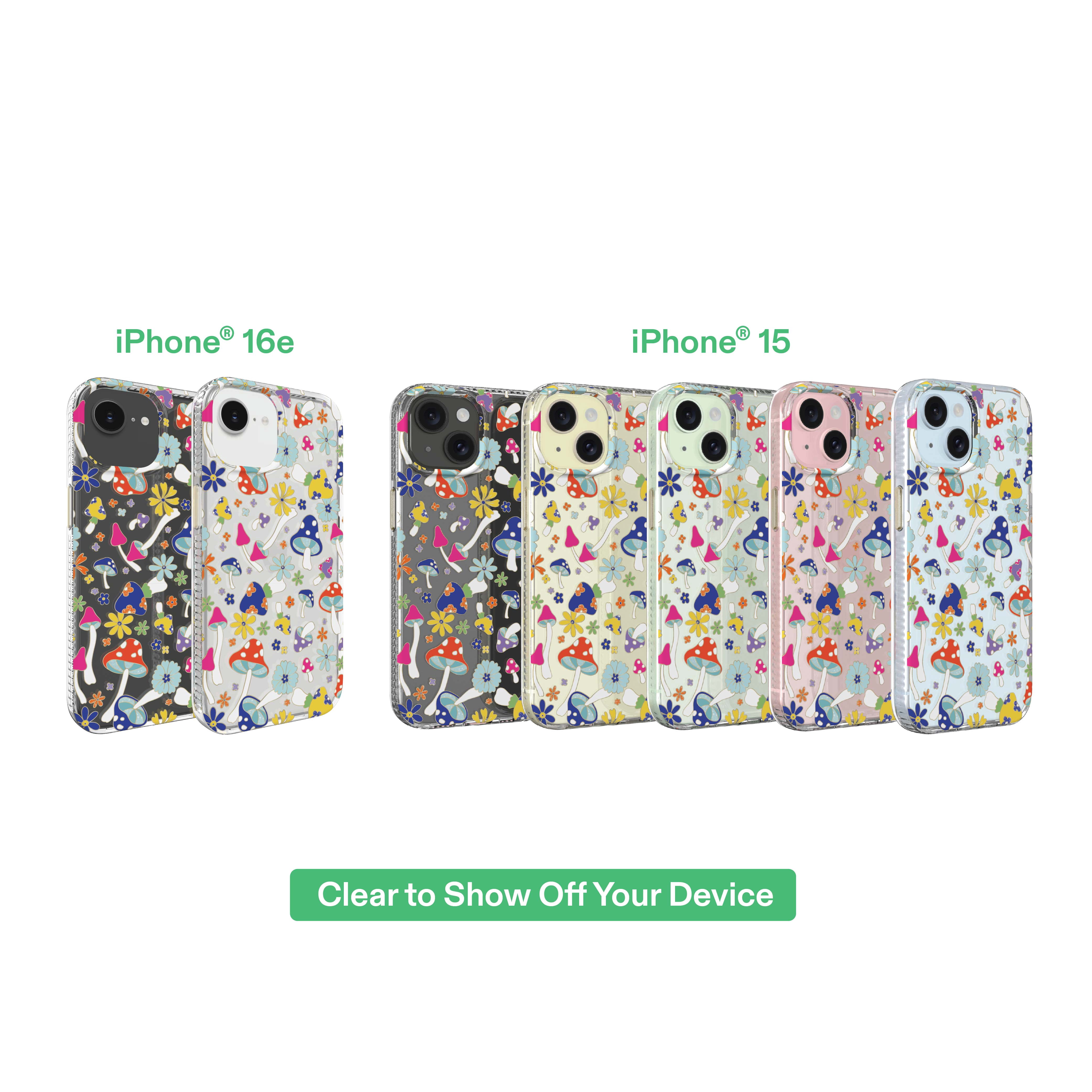 onn Phone Case for iPhone 17e / iPhone 16e / iPhone 15 / iPhone 14 / iPhone 13 - Multicolor Mushroom