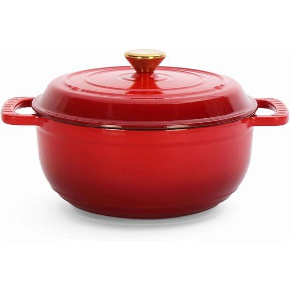 YANGLI 5-Quart Enameled Cast Iron Dutch Oven with Lid, Dual Handles Oven & Stovetop Safe 500°F for Braising Stews Roasting Bread Baking (Red)