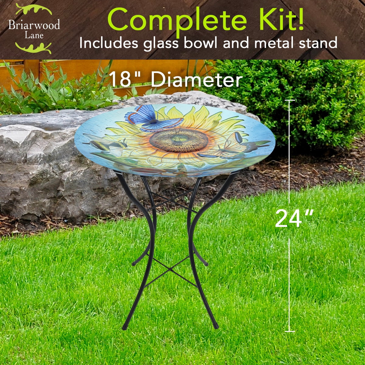 Briarwood Lane Summer Glass Birdbath Including Metal Stand Sunflower Dance For Summer Birdbath