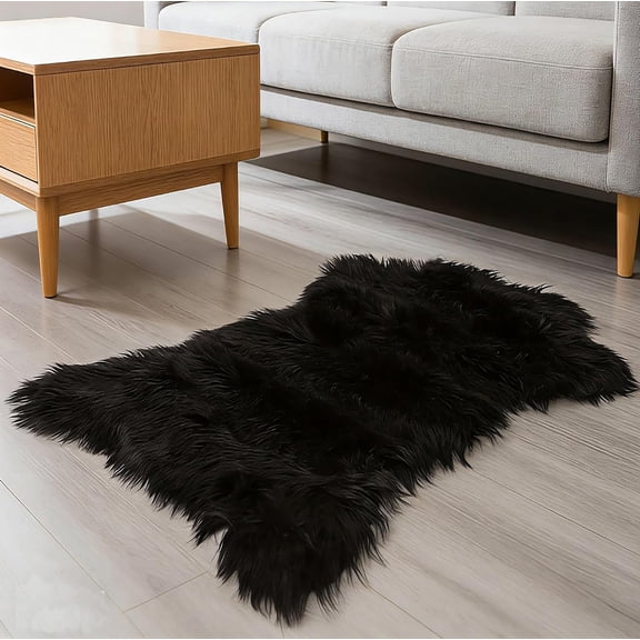 2x3 Feet Black Faux Fur Sheepskin Soft Plush Fuzzy Rug