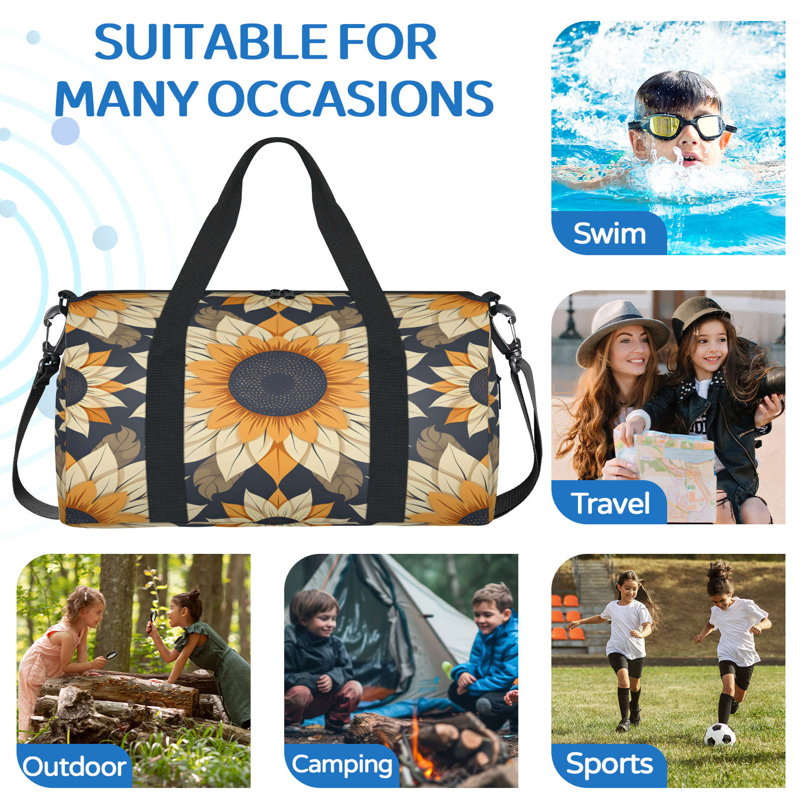 Herdesigns Sunflower Gym Bag for Women, Duffle Bag for Travel Sport, Flower Lightweight Waterproof Carry on Weekender Dance Yoga Workout Bags