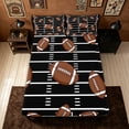thumbnail image 4 of meiyoeat Cartoon Football Queen Sheets for Boys, Field Sport Queen Sheet Sets, Black Brown, 4-Piece, 1 Flat Sheet, 1 Fitted Sheet and 1 Pillowcase, 4 of 5