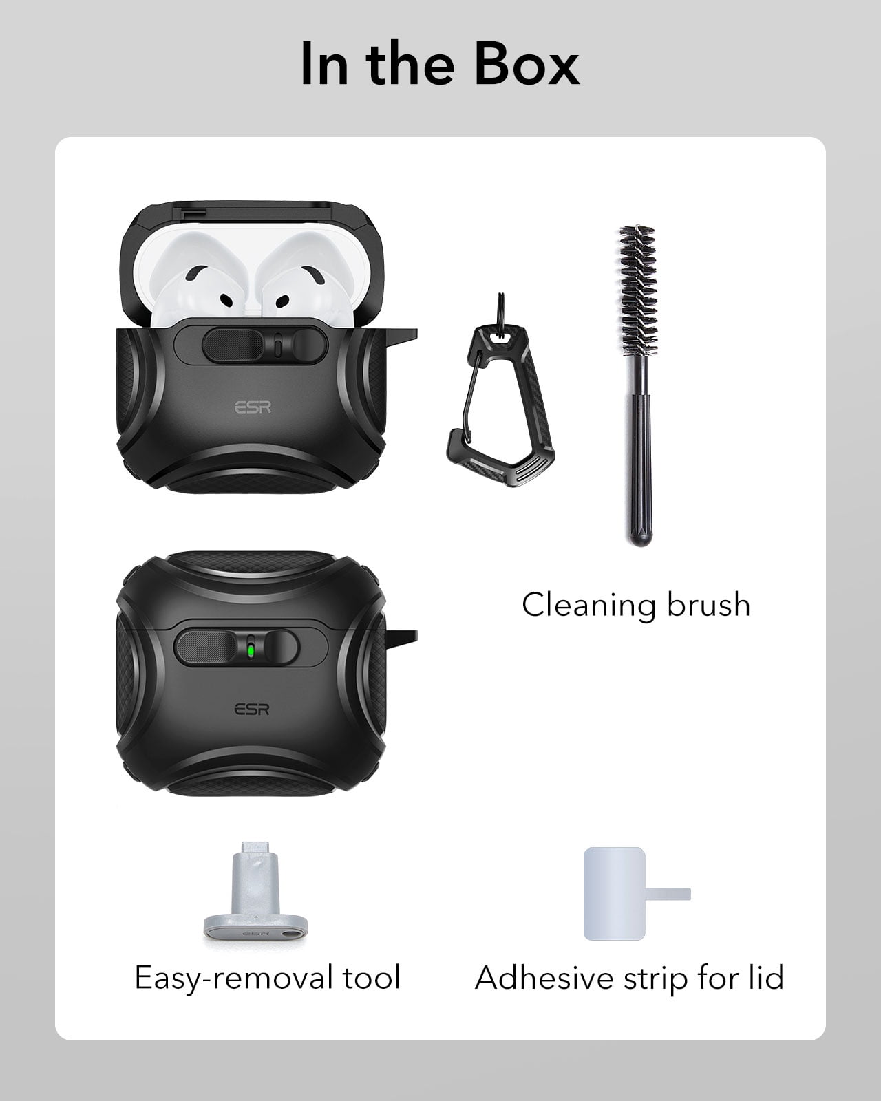 ESR Protective Case with Secure Lock, Compatible with AirPods 4th Gen (2024 USB-C Model), Shock-Absorbing & Magnetic Wireless Charging Design, Black