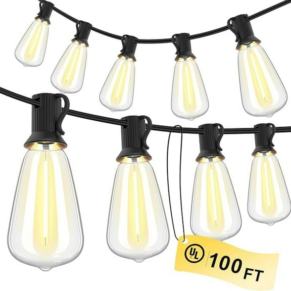 Outdoor String Lights 100 FT 50 2 LEDs, UL Certified Patio Lights Outdoor String Light Waterproof for Yard Porch Outside Party Wedding, Connectable Dimmable Shatterproof Bulb 2700K 50 Sockets