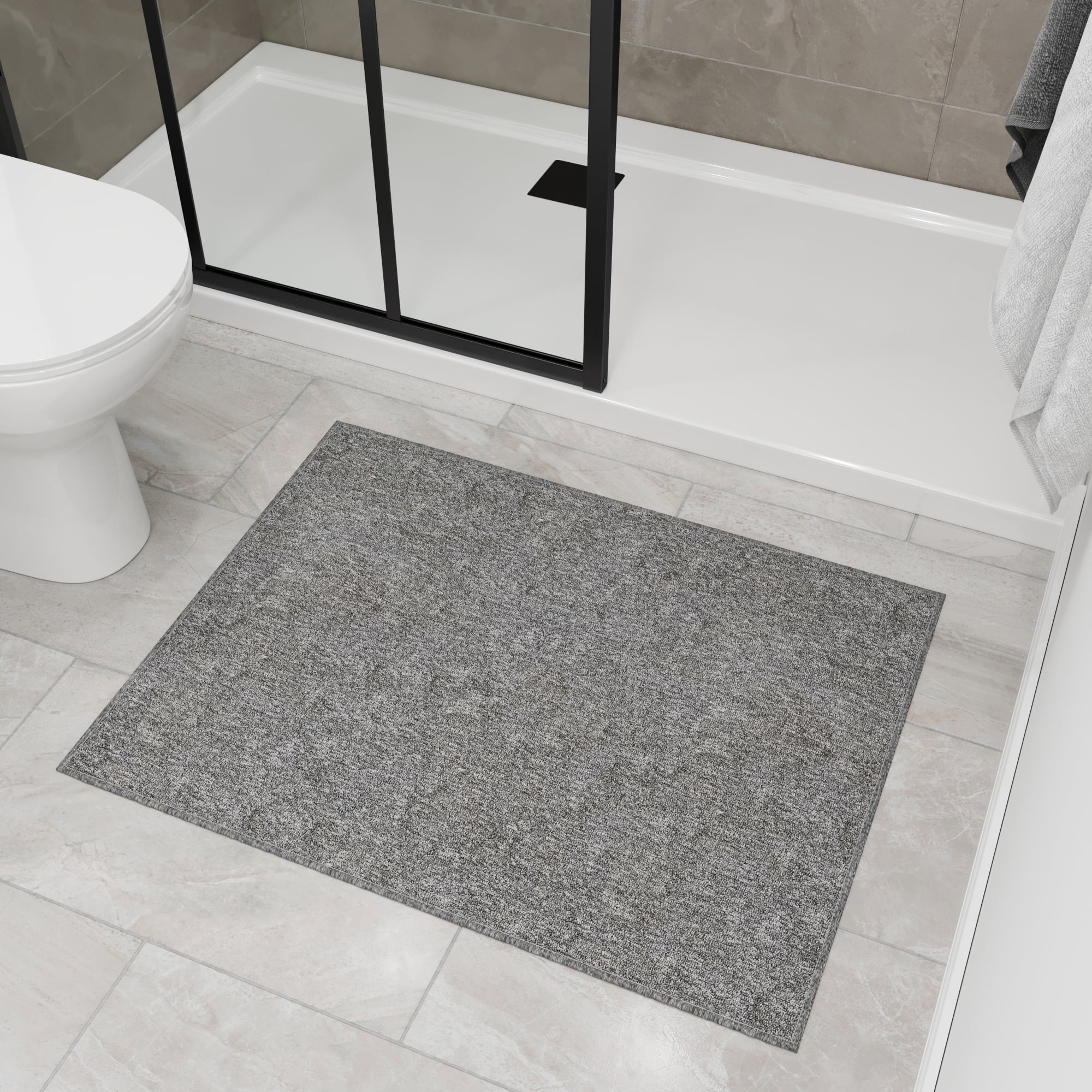 Ottomanson Small Area Rug 1'10" x 3' Non-Slip Stain-Resistant Custom Size Entryway Mat for Bathroom, Gray