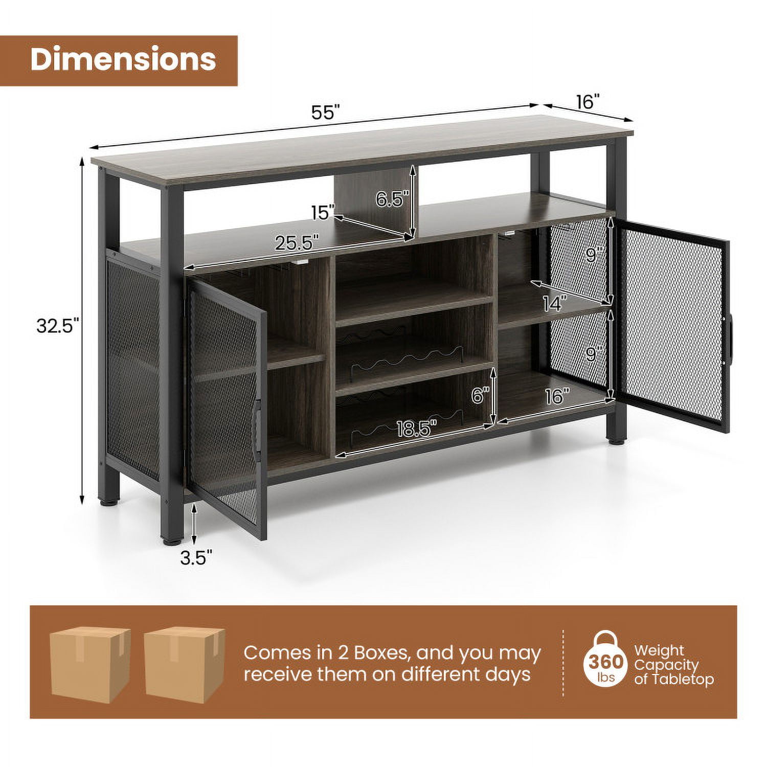 Finihen Kitchen Storage Cabinet, Buffet Sideboard, 55-Inch Buffet Sideboard with 8-Bottle Wine Racks and Wine Glass Holders, for Dining Room, Kitchen, Living Room, Gray Finihen Kitchen Storage Cabinet, Buffet Sideboard, 55-Inch Buffet Sideboard with 8-Bottle Wine Racks and Wine Glass Holders, for Dining Room, Kitchen, Living Room, Gray