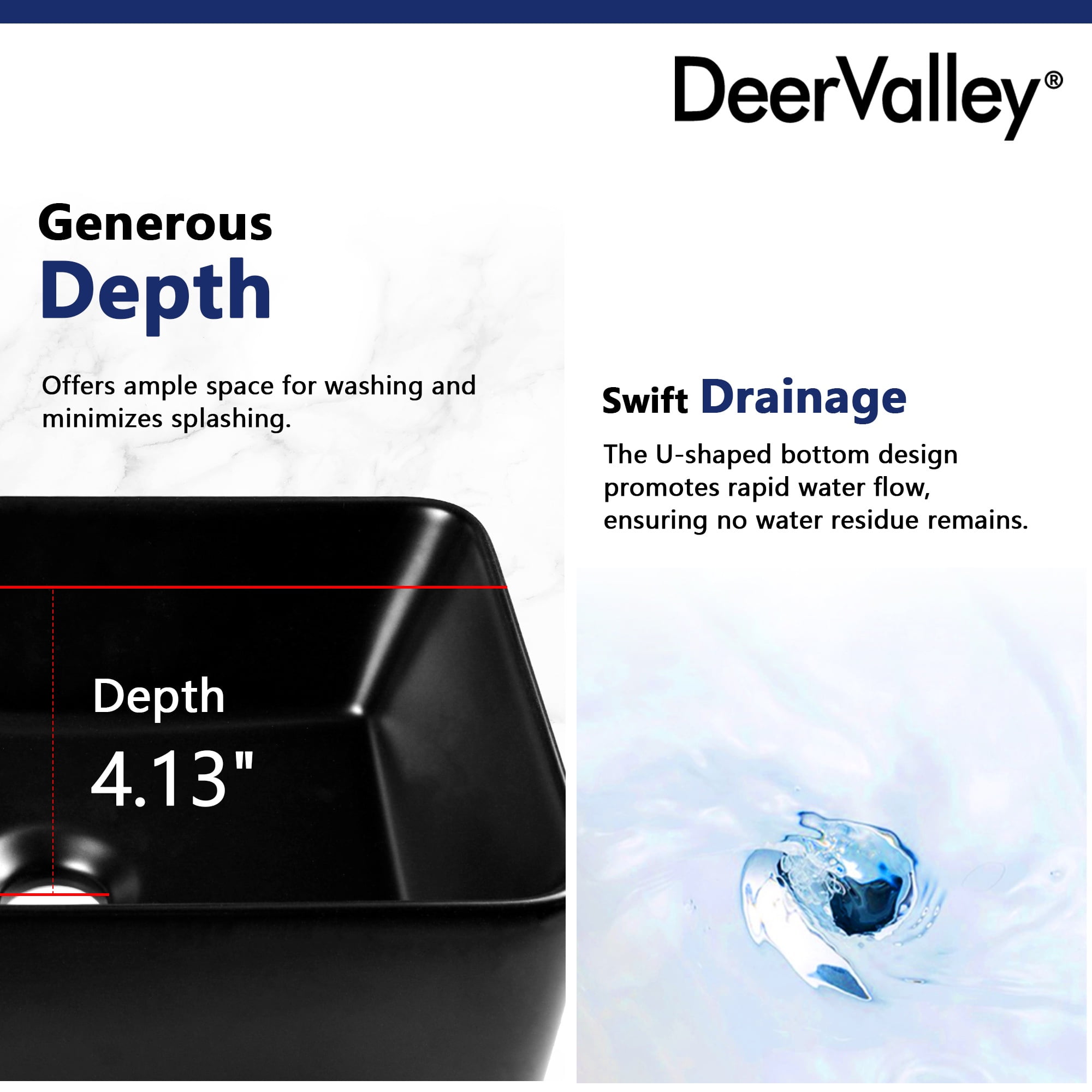 DV-1V0048B DeerValley Liberty 16 in. L x 12 in . W Rectangular Bathroom Ceramic Vessel Sink in Black, Faucet not Included
