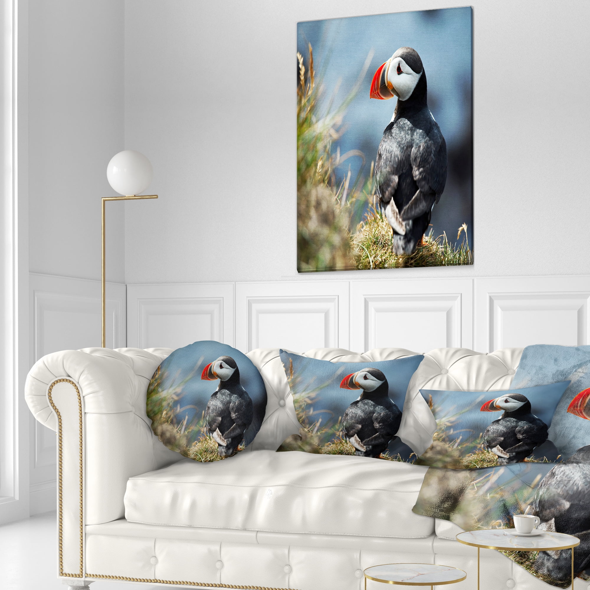 Designart Cute Puffin Relaxing - Animal Throw Pillow - 12x20