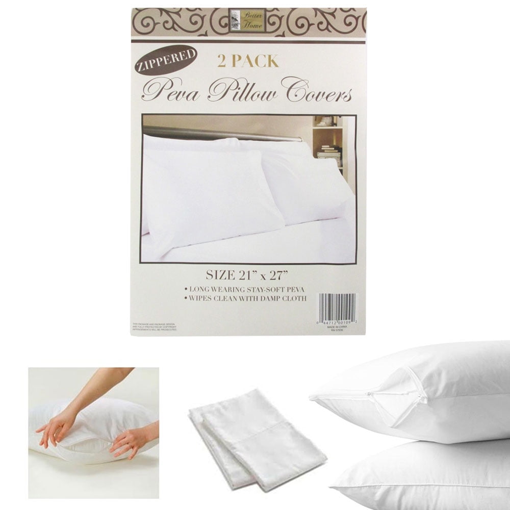 2 white hotel hypoallergenic pillow case zippered bed bug mite protector covers 