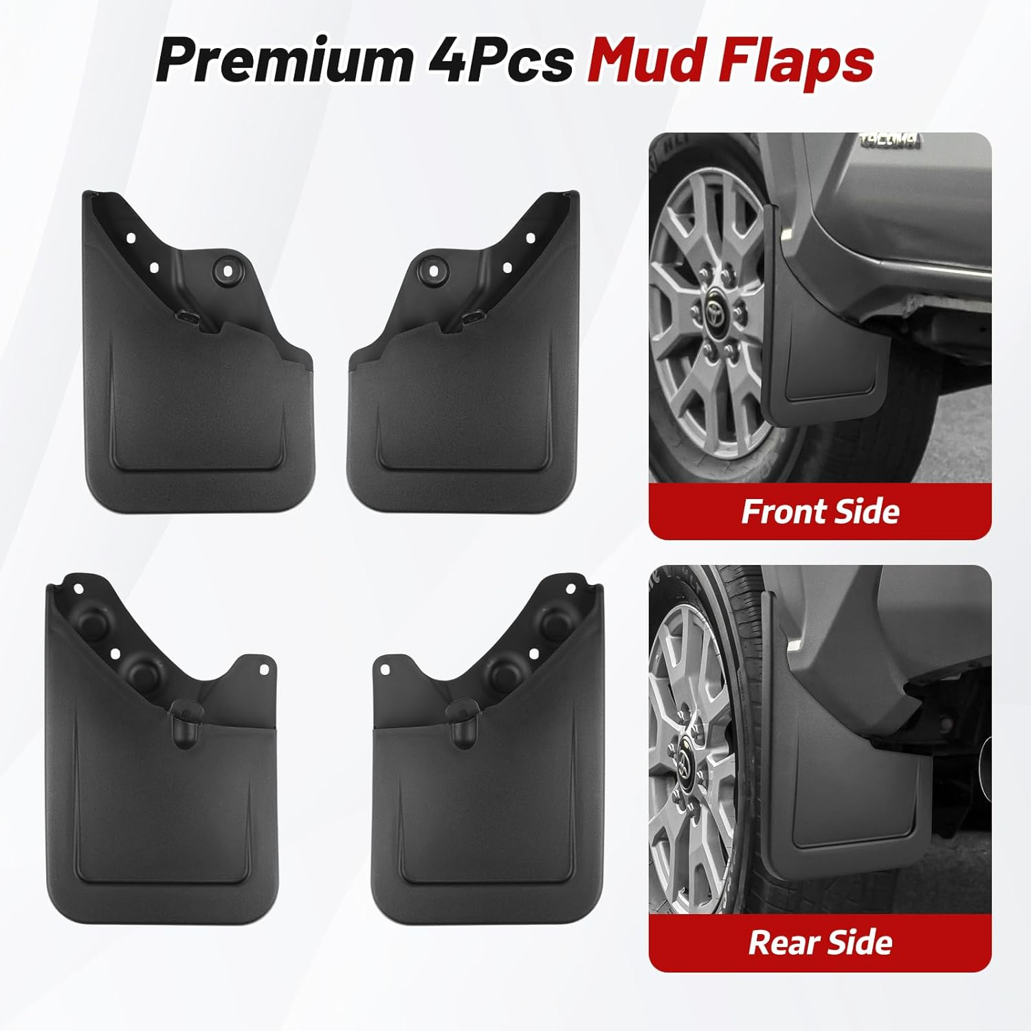 2025 Upgraded Mud Flaps for 2024-2026 Toyota Tacoma Mud Guards Accessories All Weather Mud Flaps Splash Guards Tacoma Mudflaps No-Drill Front and Rear-Black,4 Pc