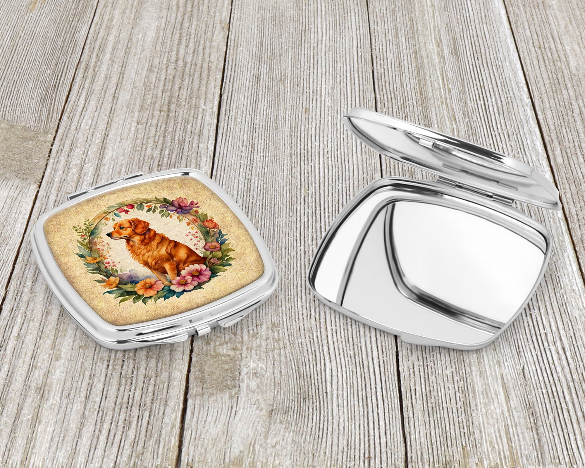 Nova Scotia Duck Tolling Retriever and Flowers Compact Mirror 2.75 in x 3 in