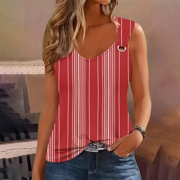 Women Tops under $5! Cagogo Summer Tank Tops for Women Scoop Neck O Ring Shoulder Sleeveless Floral Shirts Casual Loose Fit 2025 Trendy Blouse S-2XL