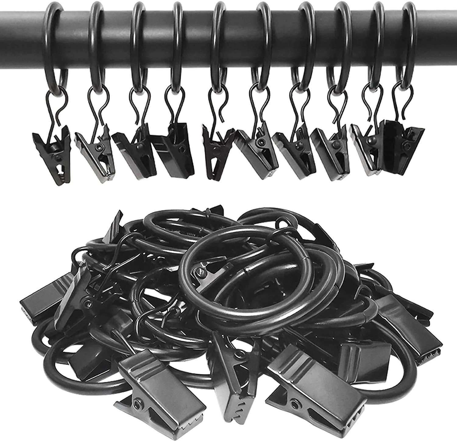 Yirtree 10 Pack Metal Curtain Rings with Clips, Curtain Hangers Clips