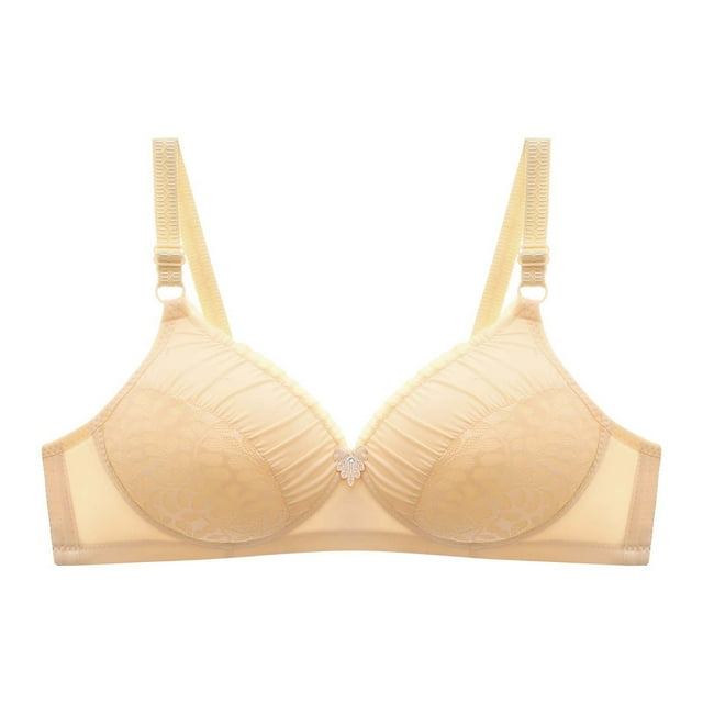 Virmaxy Womens Wireless Bra Oversized Gathered Comfortable Breathable Underwear (Plus Extended Buckle) Everyday Bra Embroidered Glossy Comfortable Breathable Bra Underwear No Rims Beige-2 38