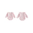 thumbnail image 2 of Cjfdfy Newborn Baby Girl Fall Outfits Pink Plaid Bow Ruffled Romper Long Sleeve Bubble Bodysuit Fall Smocked Bubble Romper Baby Cute Sweet Fall Winter Outfit 0-18 Months, 2 of 9