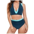 thumbnail image 2 of BOBOGOJP Women Plus Size High Waisted Bikini - Ribbed Two Piece Swimsuit Tummy Control Bathing Suit V-Wired 2026 Swimwear Green for Size S, 2 of 8