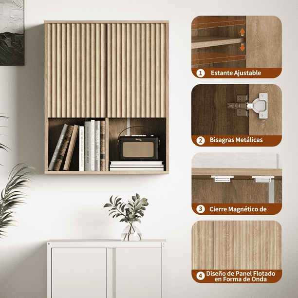 Armario de baño de pared con 2 puertas Armario de baño Armario expositor de madera Armario de pared Estantería abierta Armario flotante para baño, aseo, dormitorio y cocina Roble original